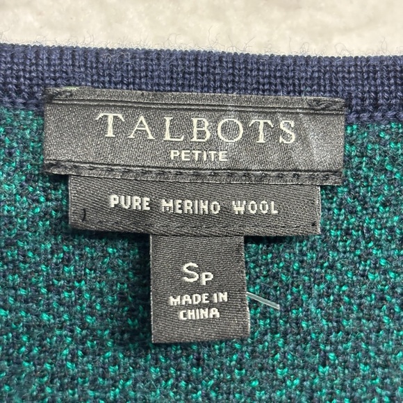 Talbots Pure Merino Wool Cardian Jacket Tartan Plaid Navy Green Sp Petite - Picture 3 of 6